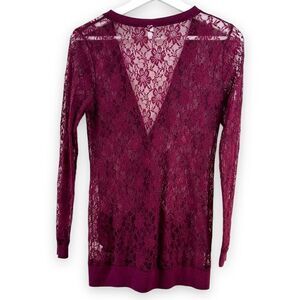 Xhilaration burgundy lace fitted button cardigan size M
